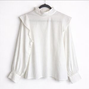 NWT Everlane White Wing Shoulder Mockneck Button Back Shirt, 12